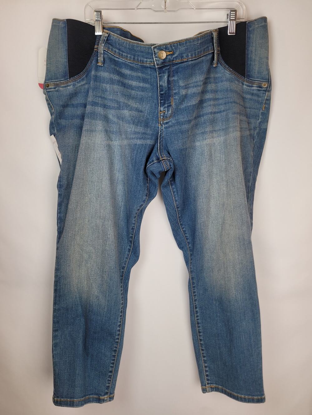 Isabel Maternity Skinny Crop Under Belly Medium Blue Side Panel Jeans Sz 18/34